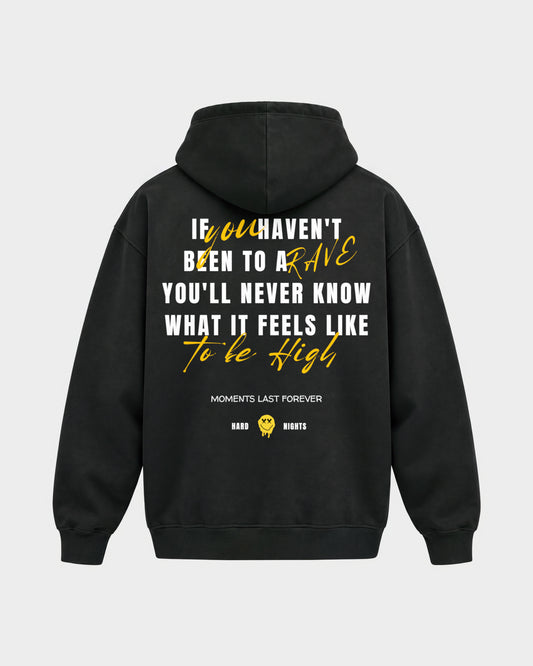 Moments last forever – Oversized Hoodie in Schwarz, Rückenprint – Hard Nights