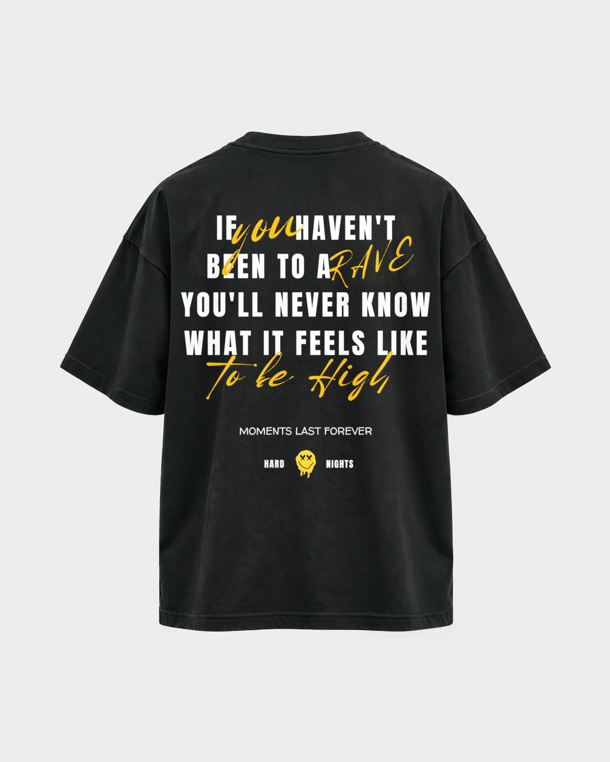 Moments last forever – Oversized Shirt in Schwarz, Rückenprint – Hard Nights