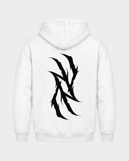 Monday you bastard – Basic Hoodie in Weiß, Rückenprint – Hard Nights