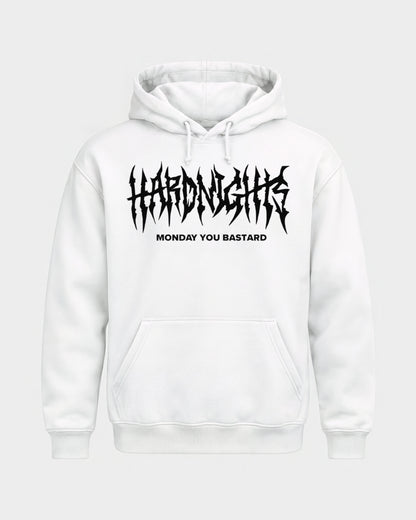 Monday you bastard – Basic Hoodie in Weiß, Frontprint – Hard Nights