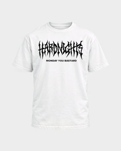 Monday you bastard – Basic Shirt in Weiß, Frontprint – Hard Nights