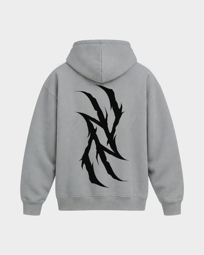 Monday you bastard – Oversized Hoodie in Hellgrau, Rückenprint – Hard Nights