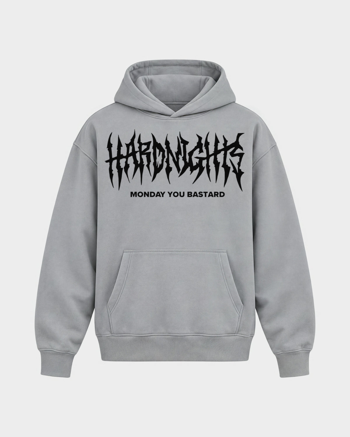 Monday you bastard – Oversized Hoodie in Hellgrau, Frontprint – Hard Nights