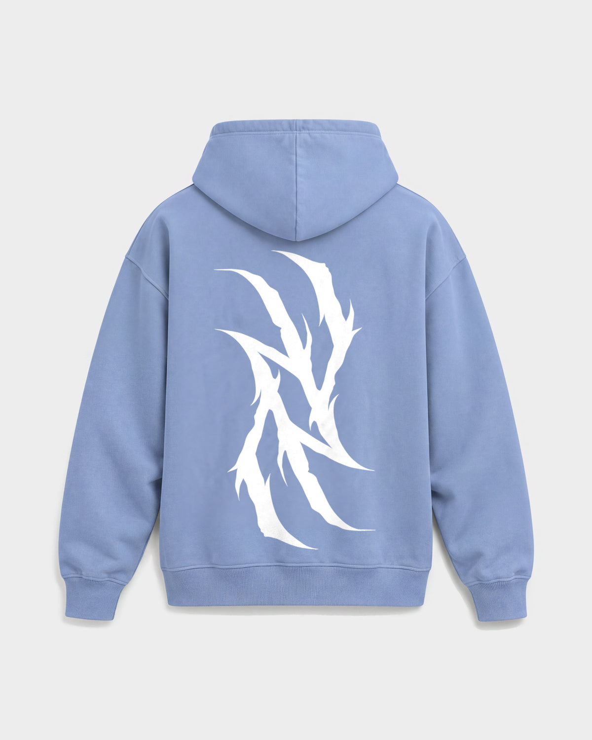 Monday you bastard – Oversized Hoodie in Puderblau, Rückenprint – Hard Nights