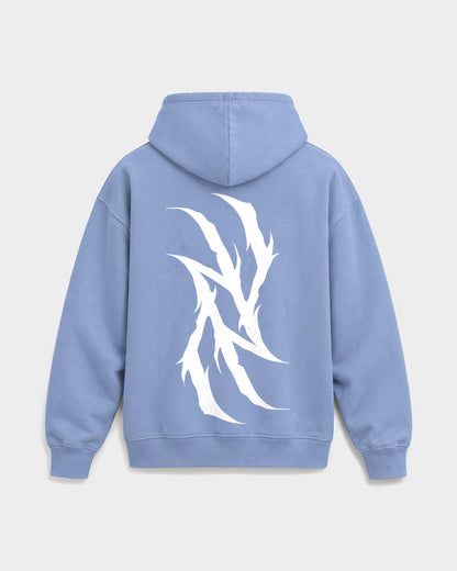 Monday you bastard – Oversized Hoodie in Puderblau, Rückenprint – Hard Nights