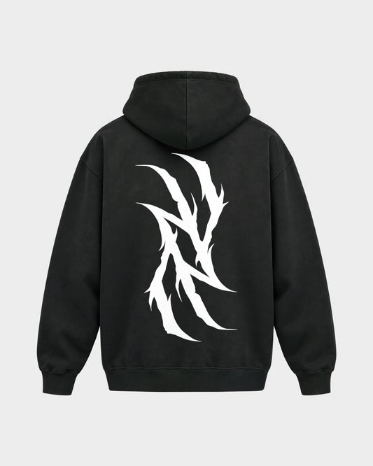 Monday you bastard – Oversized Hoodie in Schwarz, Rückenprint – Hard Nights