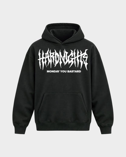 Monday you bastard – Oversized Hoodie in Schwarz, Frontprint – Hard Nights