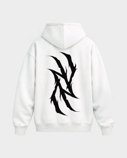 Monday you bastard – Oversized Hoodie in Weiß, Rückenprint – Hard Nights