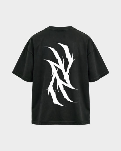 Monday you bastard – Oversized Shirt in Schwarz, Rückenprint – Hard Nights