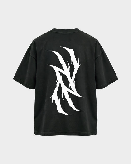 Monday you bastard – Oversized Shirt in Schwarz, Rückenprint – Hard Nights