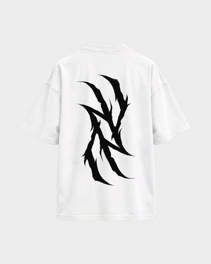 Monday you bastard – Oversized Shirt in Weiß, Rückenprint – Hard Nights