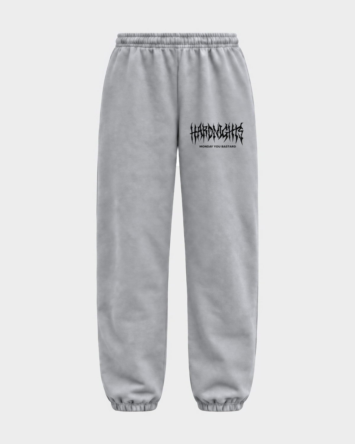 Monday you bastard – Sweatpants in Hellgrau, Print am Bein – Hard Nights