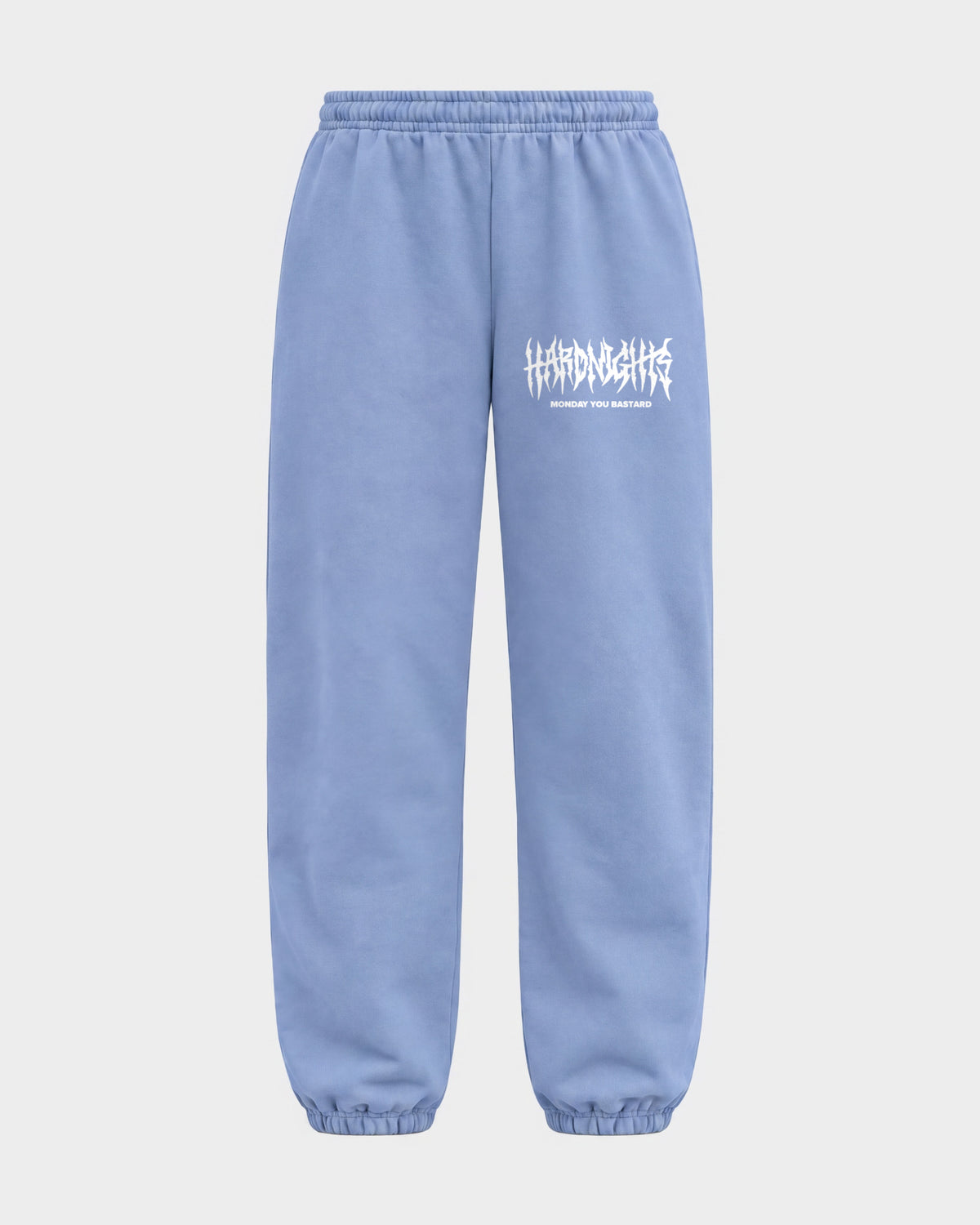 Monday you bastard – Sweatpants in Puderblau, Print am Bein – Hard Nights