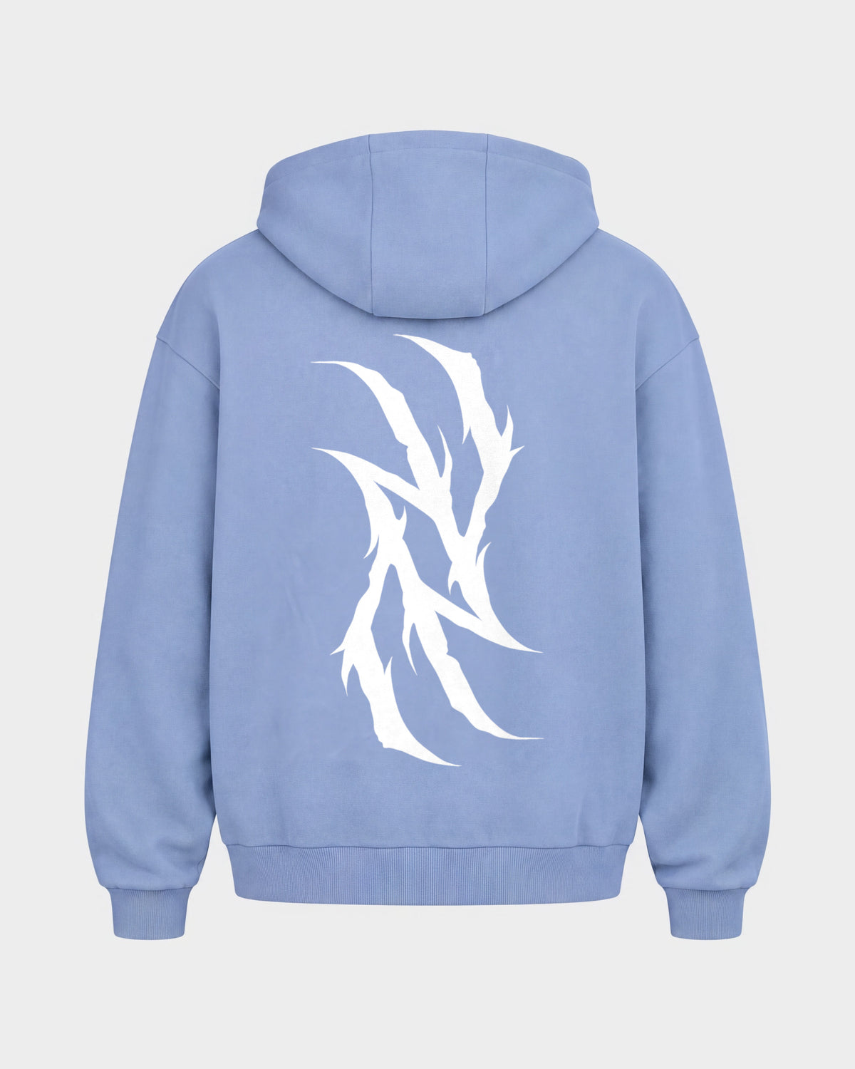 Monday you bastard – Oversized Zipper Hoodie in Puderblau, Rückenprint – Hard Nights