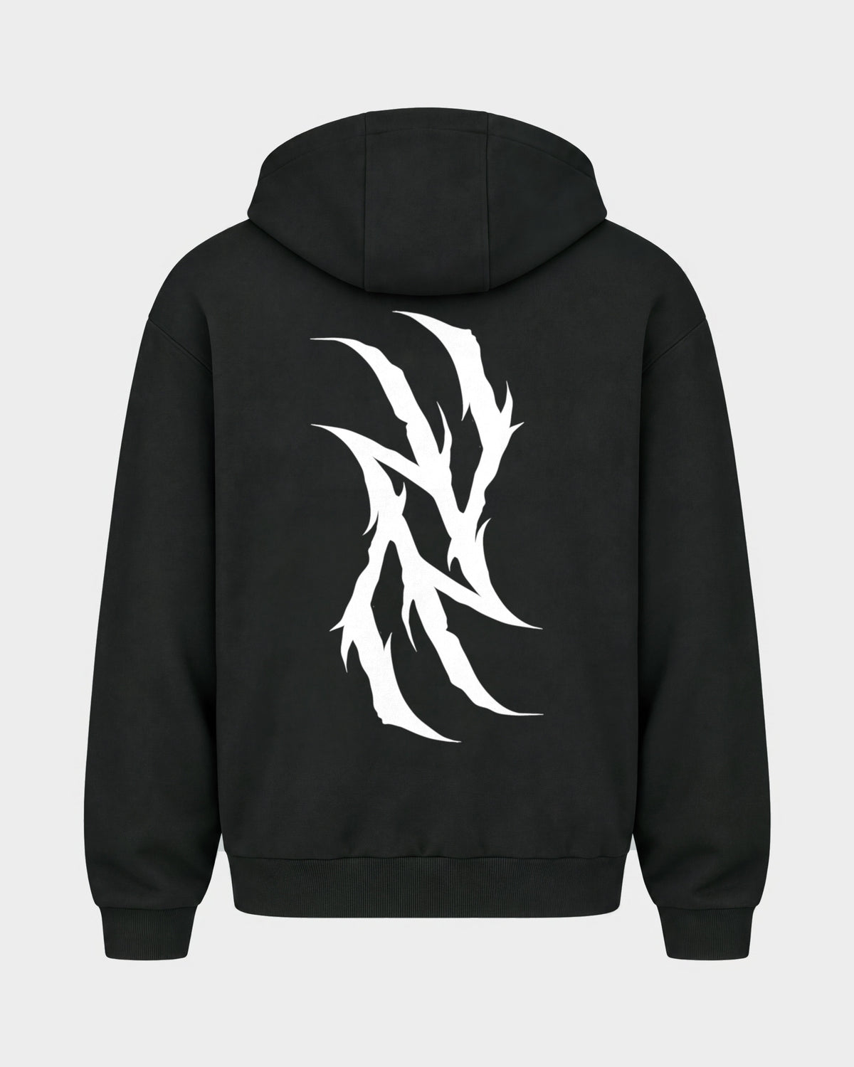 Monday you bastard – Oversized Zipper Hoodie in Schwarz, Rückenprint – Hard Nights