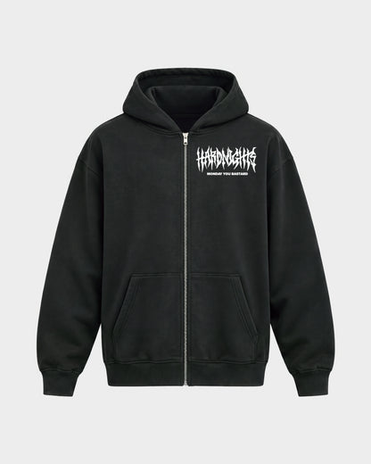 Monday you bastard – Oversized Zipper Hoodie in Schwarz, Frontprint – Hard Nights