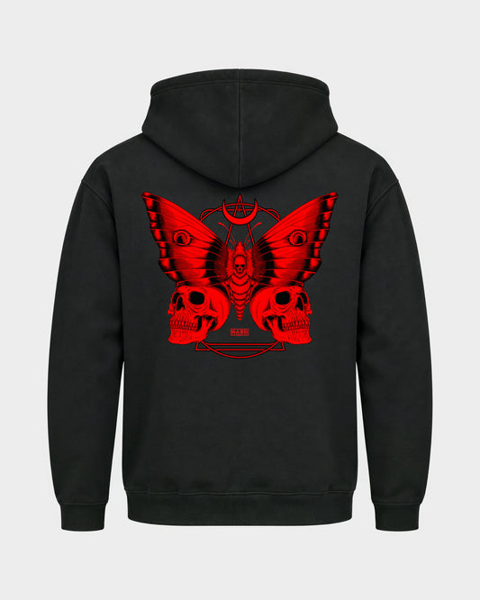 Moth – Basic Hoodie in Schwarz, Rückenprint – Hard Nights