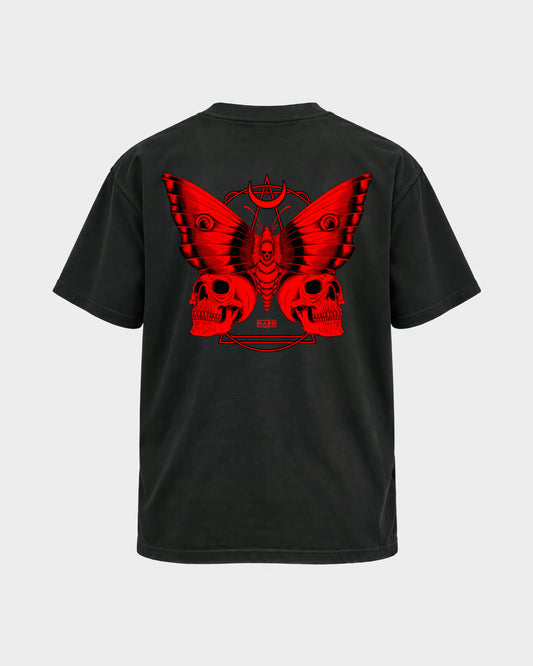 Moth – Basic Shirt in Schwarz, Rückenprint – Hard Nights