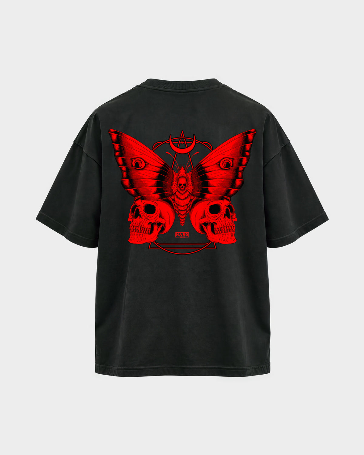 Moth – Oversized Shirt in Schwarz, Rückenprint – Hard Nights