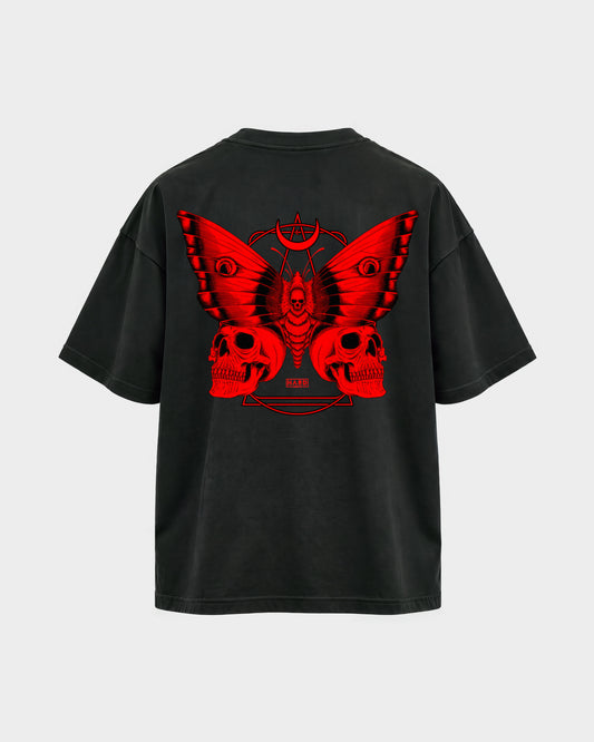 Moth – Oversized Shirt in Schwarz, Rückenprint – Hard Nights