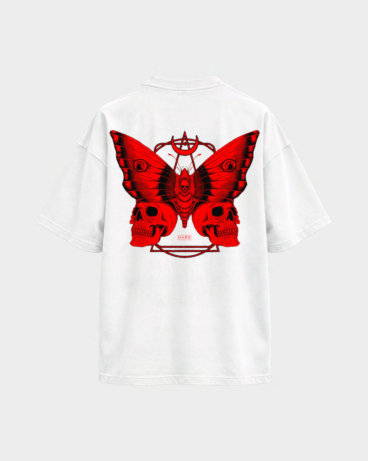 Moth – Oversized Shirt in Weiß, Rückenprint – Hard Nights