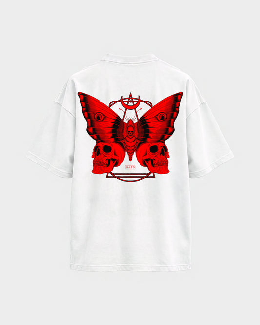 Moth – Oversized Shirt in Weiß, Rückenprint – Hard Nights
