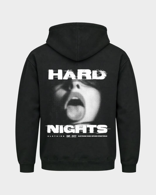 Night Face – Basic Hoodie in Schwarz, Rückenprint – Hard Nights