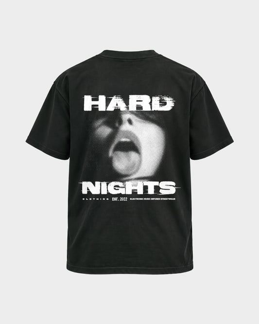 Night Face – Basic Shirt in Schwarz, Rückenprint – Hard Nights