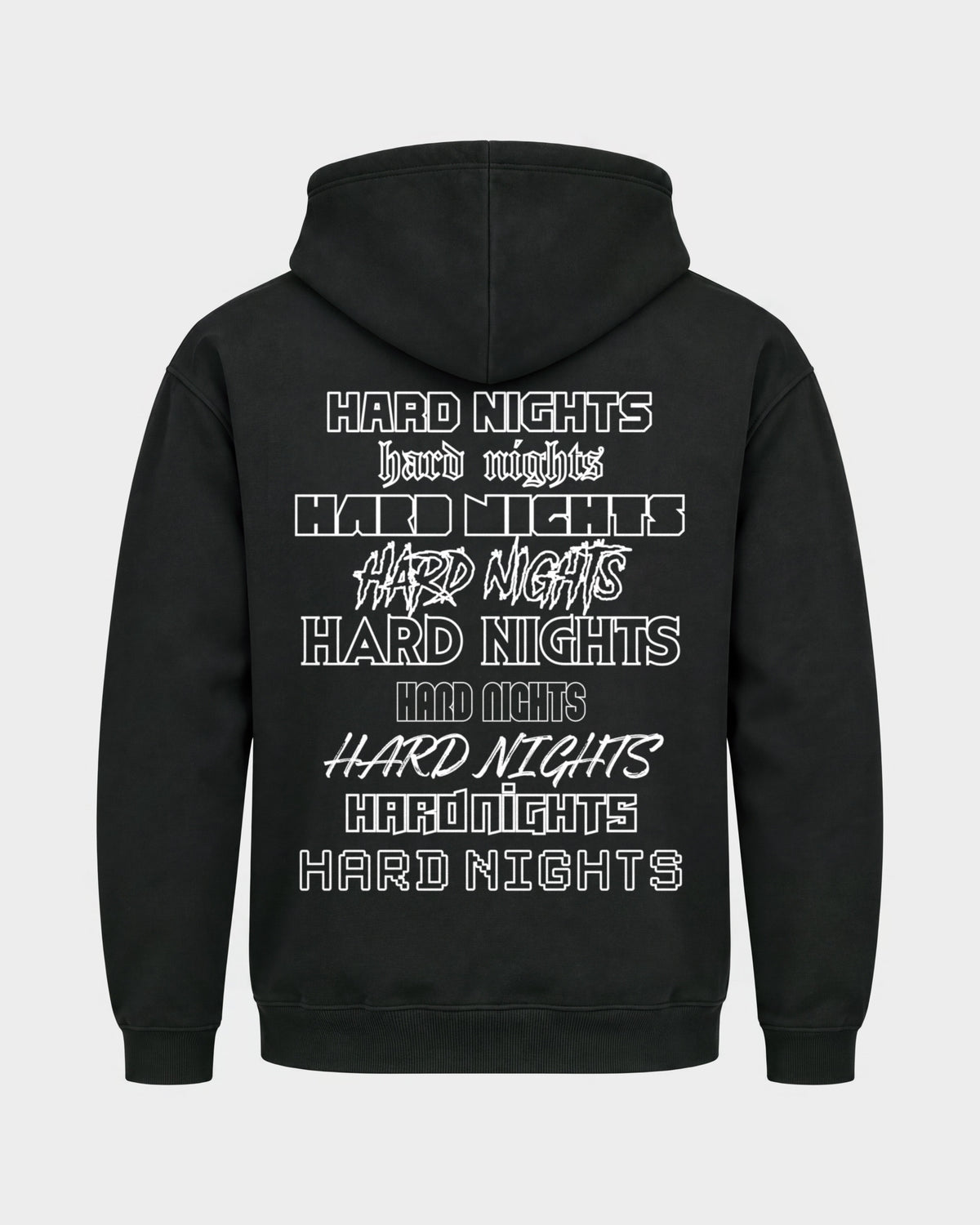 Okay – Basic Hoodie in Schwarz, Rückenprint – Hard Nights