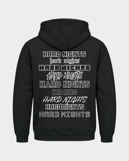 Okay – Basic Hoodie in Schwarz, Rückenprint – Hard Nights