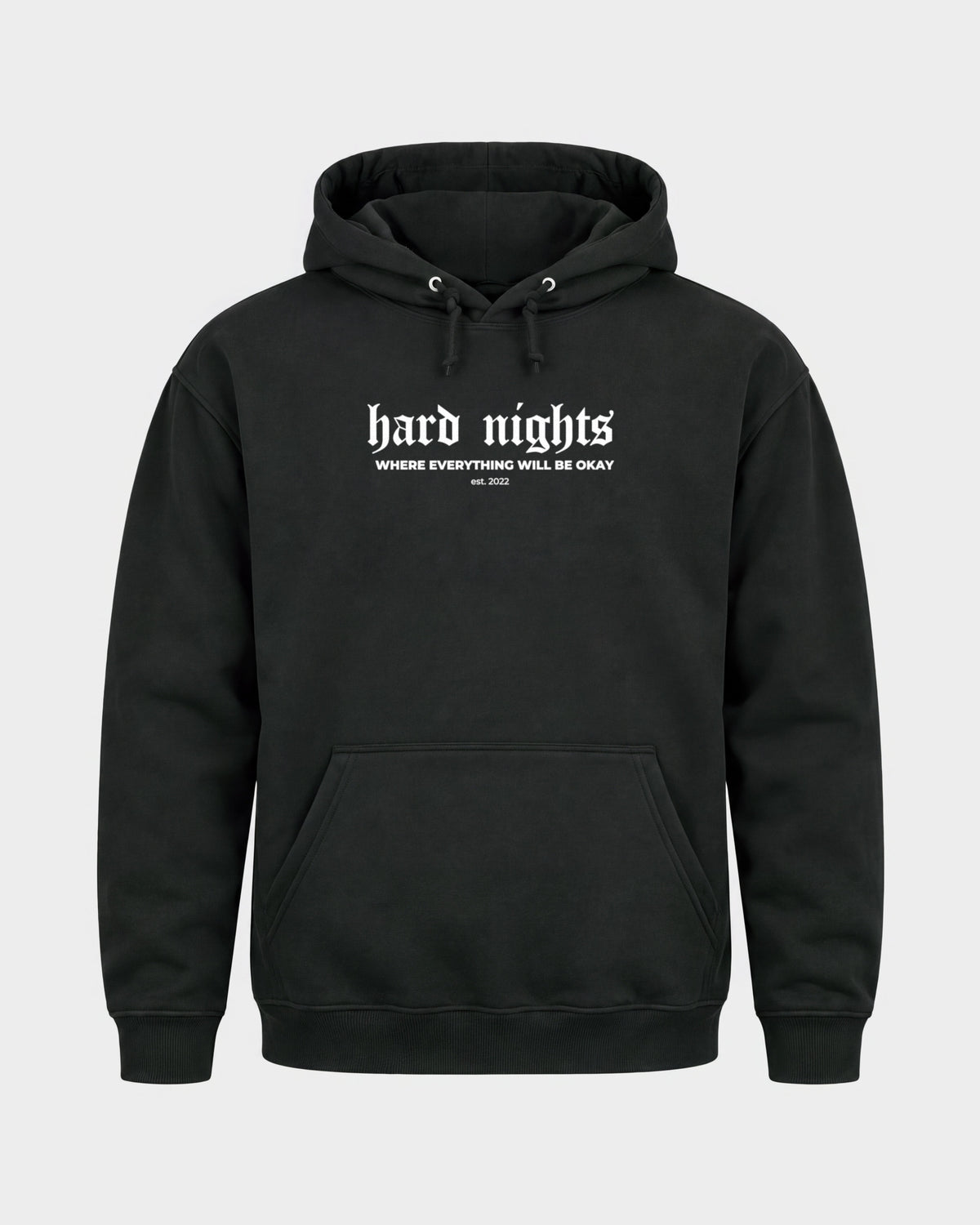 Okay – Basic Hoodie in Schwarz, Frontprint – Hard Nights