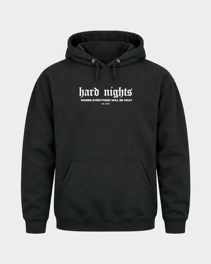 Okay – Basic Hoodie in Schwarz, Frontprint – Hard Nights