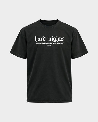 Okay – Basic Shirt in Schwarz, Frontprint – Hard Nights