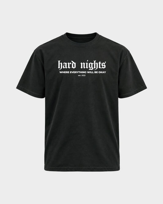 Okay – Basic Shirt in Schwarz, Frontprint – Hard Nights
