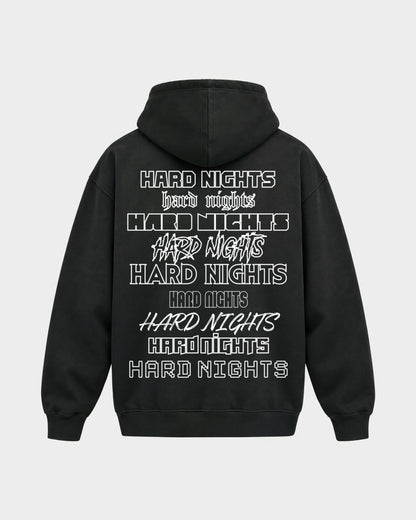 Okay – Oversized Hoodie in Schwarz, Rückenprint – Hard Nights