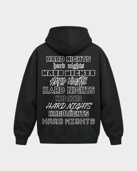 Okay – Oversized Hoodie in Schwarz, Rückenprint – Hard Nights