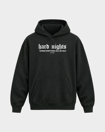 Okay – Oversized Hoodie in Schwarz, Frontprint – Hard Nights