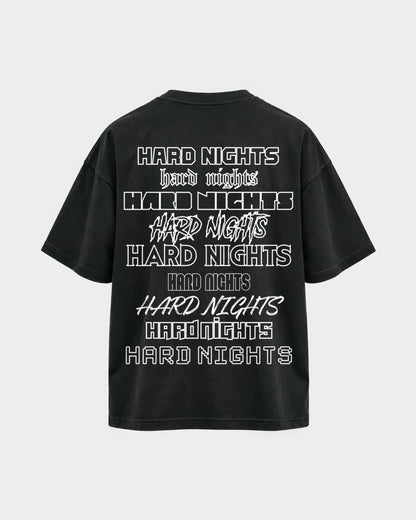 Okay – Oversized Shirt in Schwarz, Rückenprint – Hard Nights