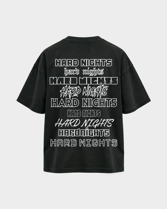 Okay – Oversized Shirt in Schwarz, Rückenprint – Hard Nights
