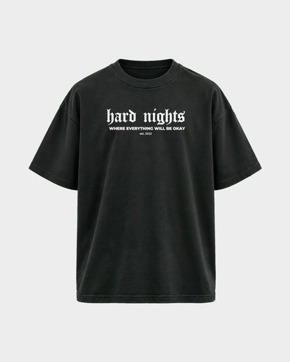 Okay – Oversized Shirt in Schwarz, Frontprint – Hard Nights