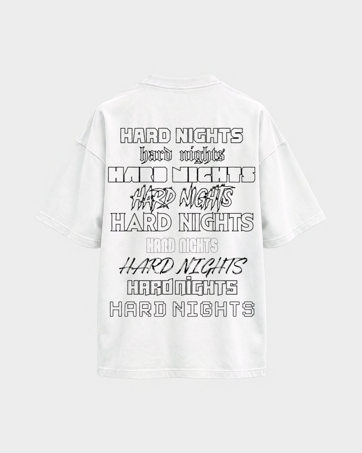 Okay – Oversized Shirt in Weiß, Rückenprint – Hard Nights