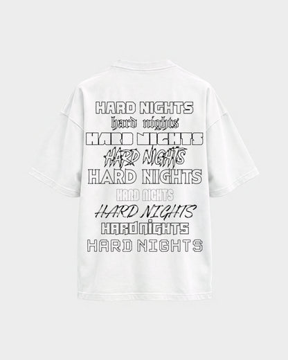 Okay – Oversized Shirt in Weiß, Rückenprint – Hard Nights