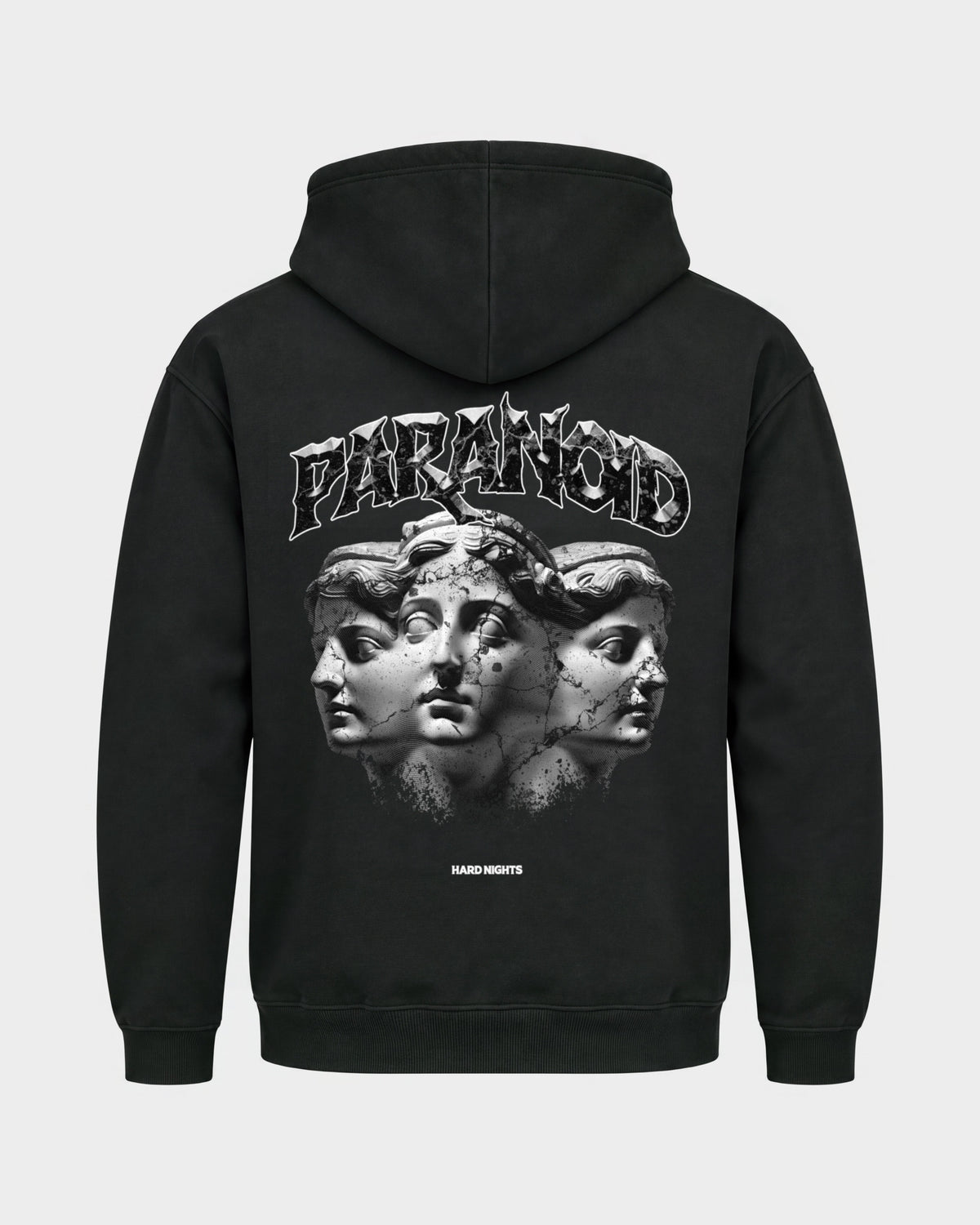 Paranoid Heads – Basic Hoodie in Schwarz, Rückenprint – Hard Nights