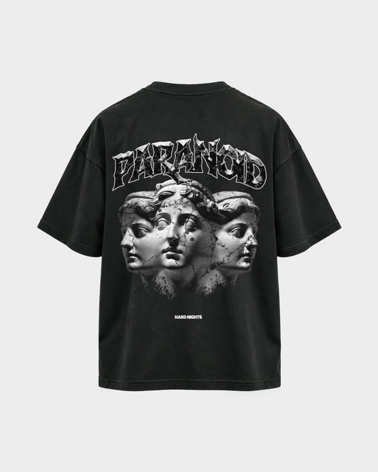 Paranoid Heads – Oversized Shirt in Schwarz, Rückenprint – Hard Nights