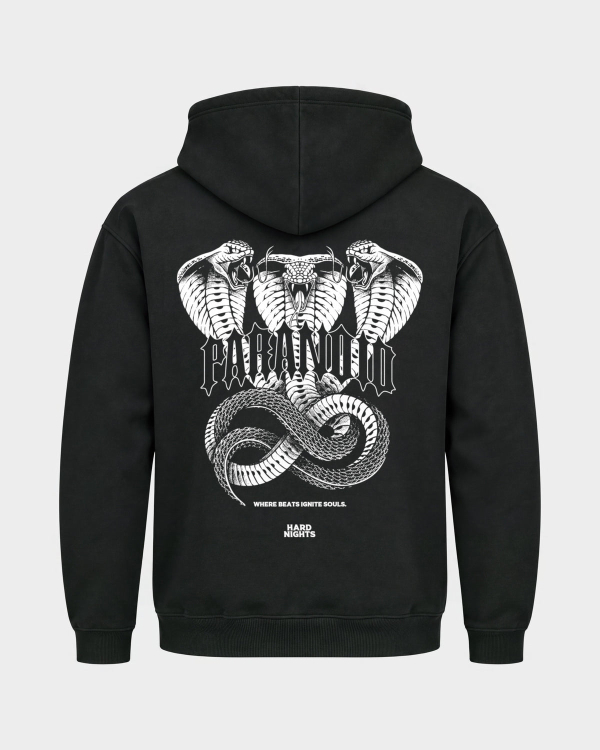 Paranoid Snake – Basic Hoodie in Schwarz, Rückenprint – Hard Nights