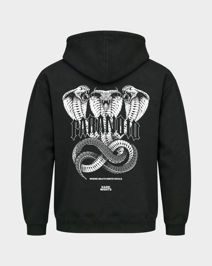 Paranoid Snake – Basic Hoodie in Schwarz, Rückenprint – Hard Nights