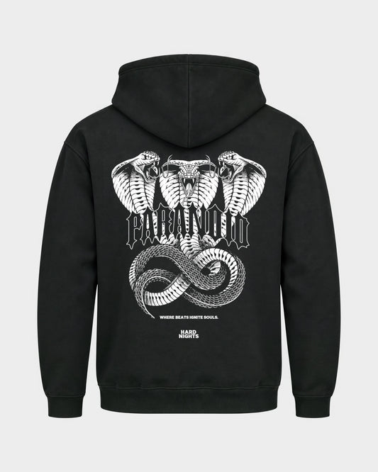 Paranoid Snake – Basic Hoodie in Schwarz, Rückenprint – Hard Nights