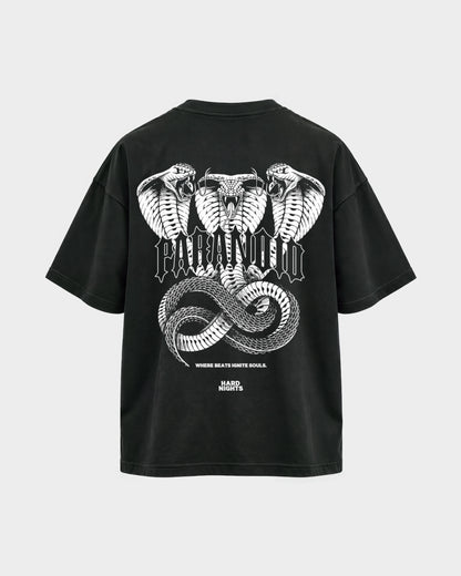 Paranoid Snake – Oversized Shirt in Schwarz, Rückenprint – Hard Nights