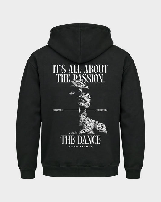 Passion – Basic Hoodie in Schwarz, Rückenprint – Hard Nights