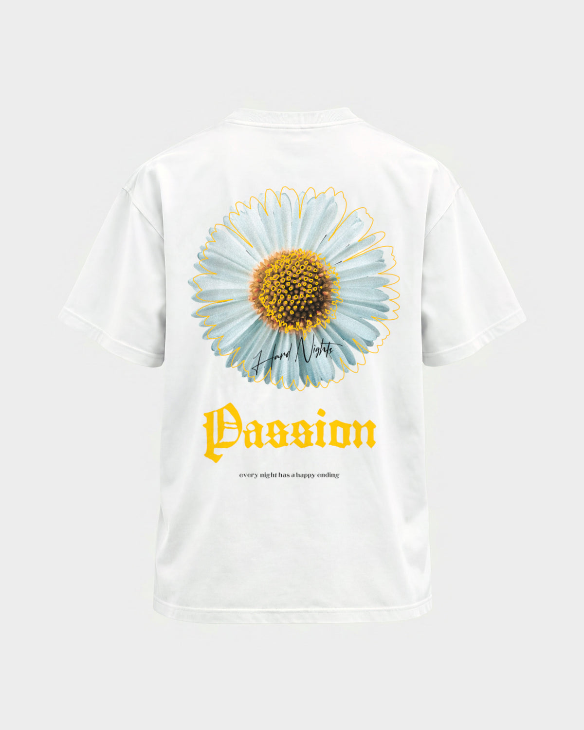 Passion flower – Basic Shirt in Weiß, Rückenprint – Hard Nights